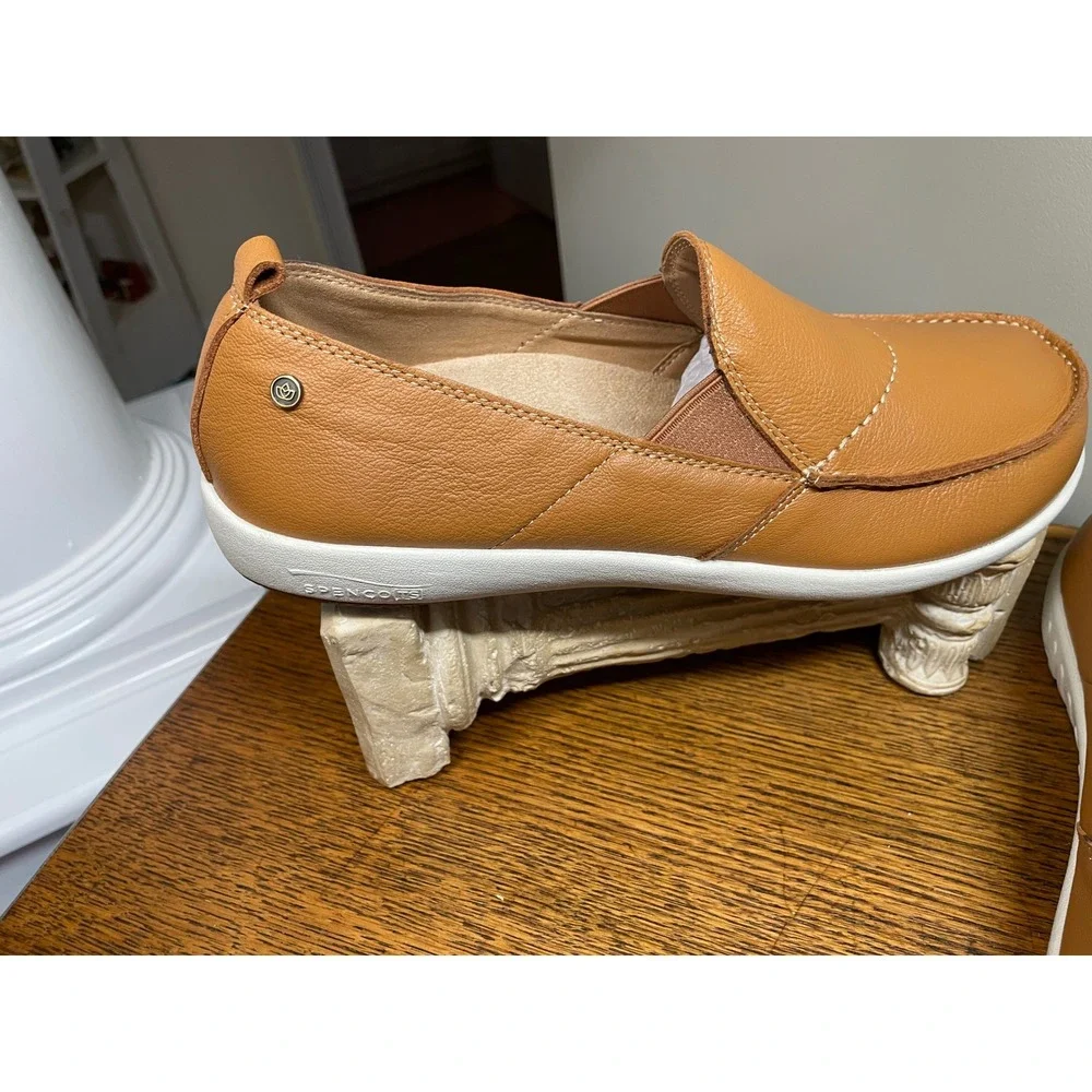 Spenco Mens Siesta Leather Slip On Loafers Tan Brown Orthotic Shoes Size 10 D **